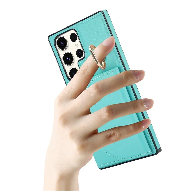 For Samsung Galaxy S24 Ultra Phone Case Ring Kickstand Anti-Drop Shell Card Holders - Green