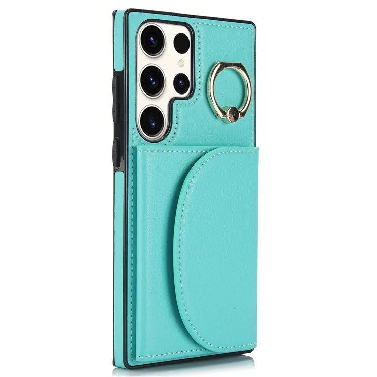 For Samsung Galaxy S24 Ultra Phone Case Ring Kickstand Anti-Drop Shell Card Holders - Green