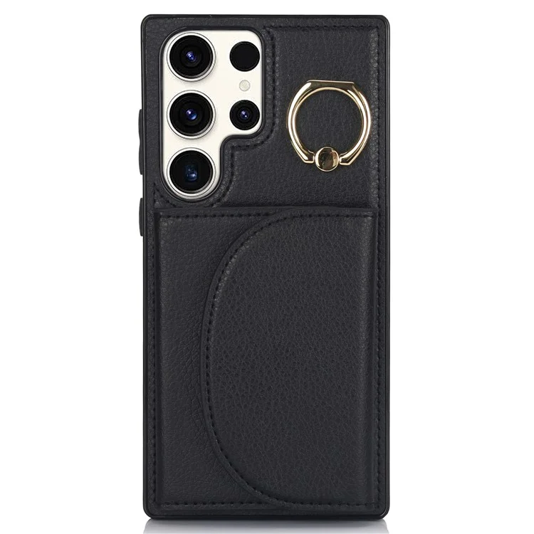 Para Samsung Galaxy S23 Ultra Kickstand Phone Case RFID Blocking Card Slots Holder - Preto