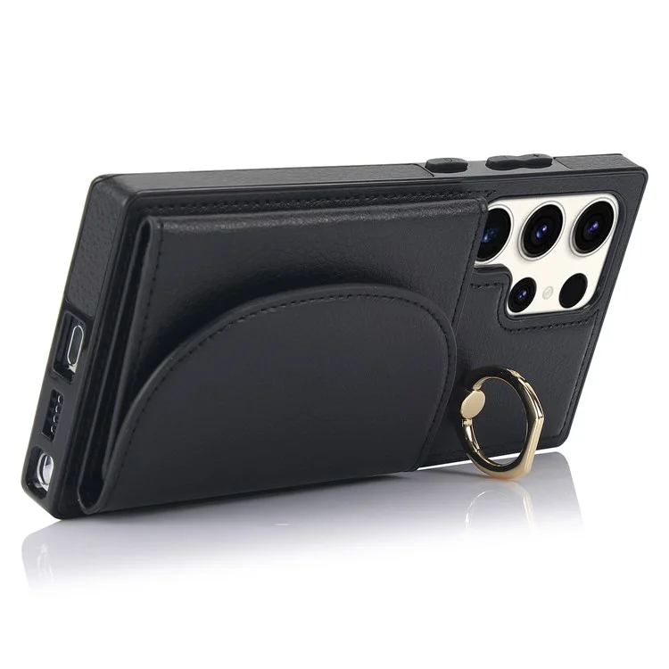 Para Samsung Galaxy S23 Ultra Kickstand Phone Case RFID Blocking Card Slots Holder - Preto