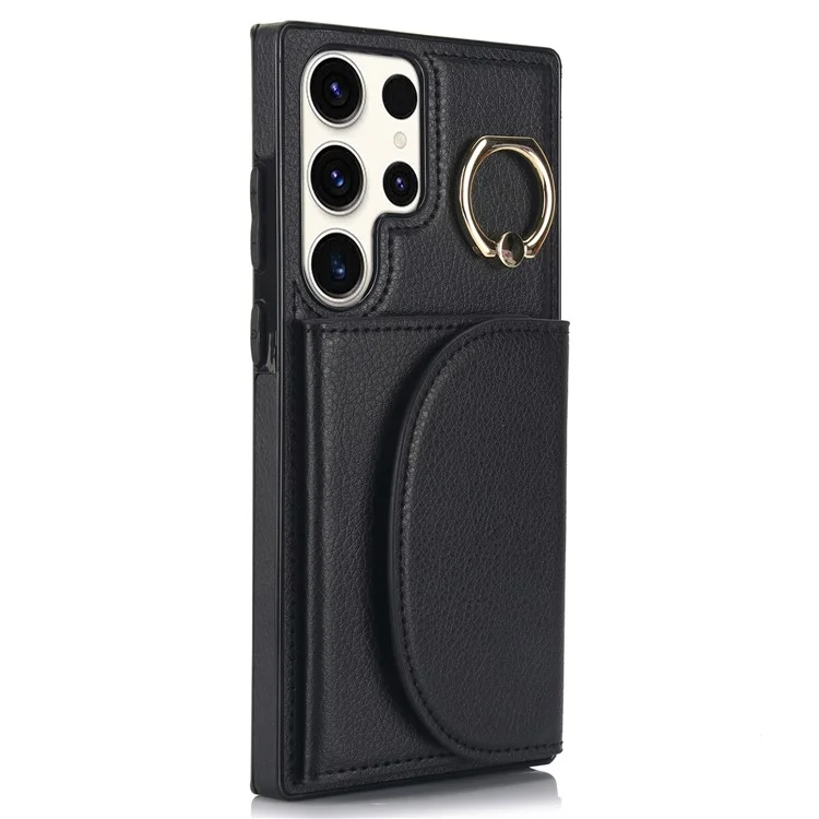 Para Samsung Galaxy S23 Ultra Kickstand Phone Case RFID Blocking Card Slots Holder - Preto