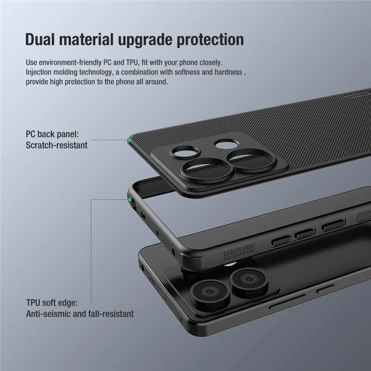 NILLKIN Super Frosted Shield Pro for Xiaomi Redmi Note 13 Pro 5G / Poco X6 5G Back Cover PC+TPU Shockproof Phone Case - Black