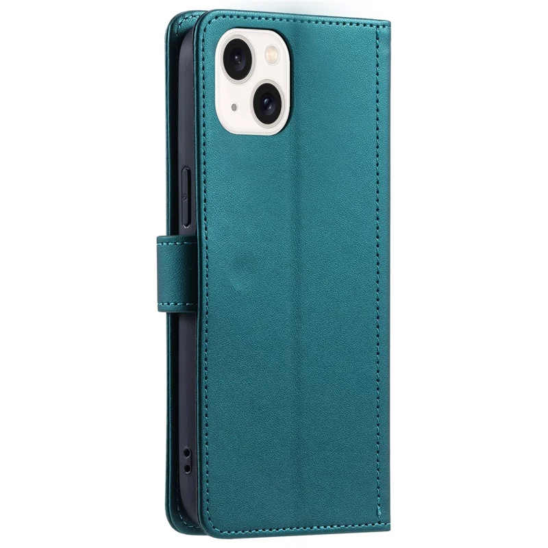 For iPhone 15 Plus Wallet Case PU Leather Cover Stitching Rhombus Grid - Green