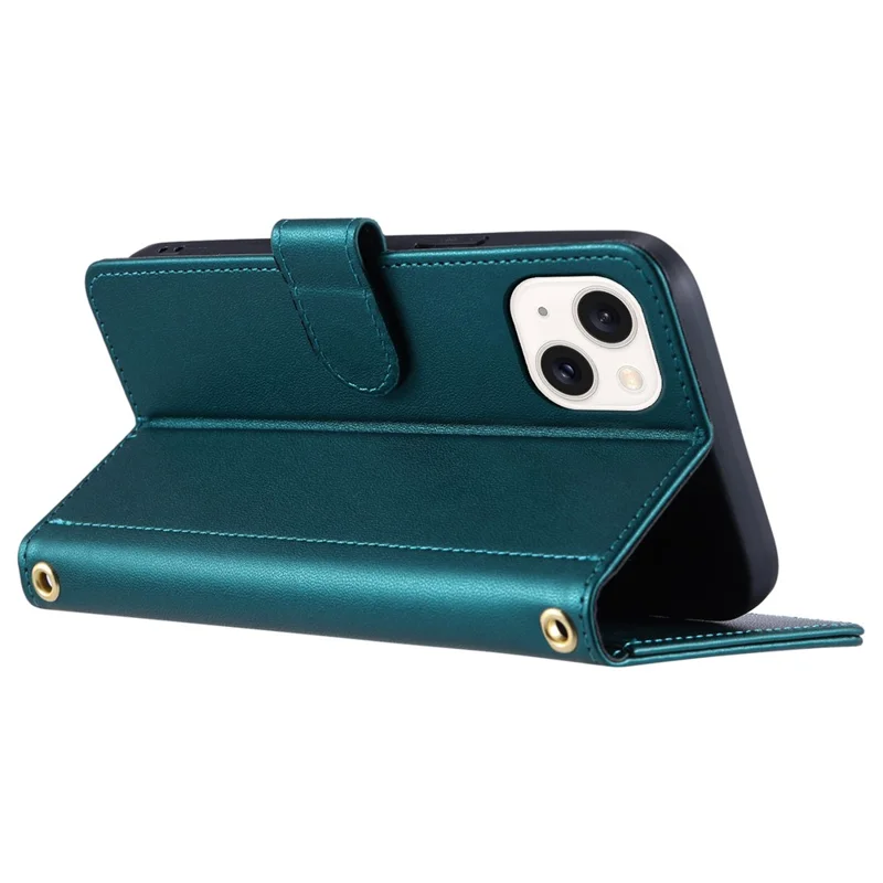 For iPhone 15 Plus Wallet Case PU Leather Cover Stitching Rhombus Grid - Green