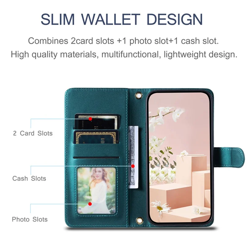 For iPhone 15 Plus Wallet Case PU Leather Cover Stitching Rhombus Grid - Green