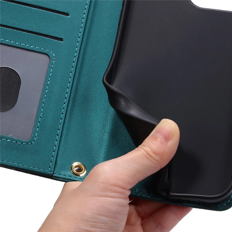 For iPhone 15 Plus Wallet Case PU Leather Cover Stitching Rhombus Grid - Green