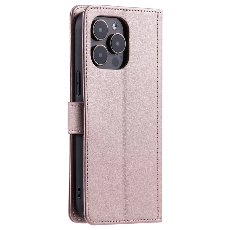 For iPhone 15 Pro Max Leather Case Stitching Rhombus Grid Stand Wallet Cover - Rose Gold