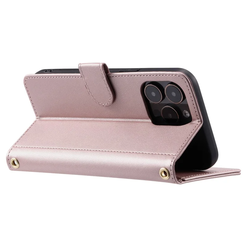 For iPhone 15 Pro Max Leather Case Stitching Rhombus Grid Stand Wallet Cover - Rose Gold