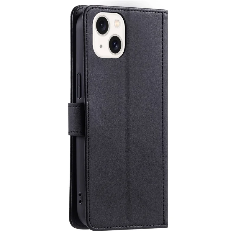 For iPhone 15 Leather Case Rhombus Grid Stand Flip Wallet Phone Cover - Black