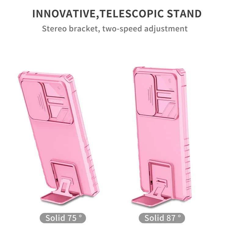 Bulk Purchasing For Samsung Galaxy S24 Ultra Case Camera Slider PC + TPU Phone Cover with Kickstand - Pink