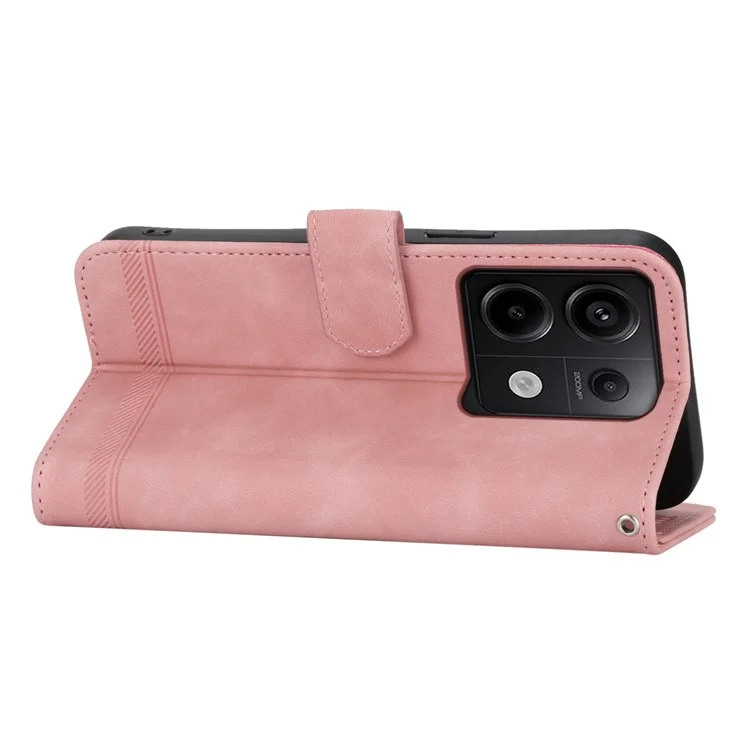 DIERFENG DF-03 for Xiaomi Redmi Note 13 Pro 5G / Poco X6 5G Case Wallet Phone Cover Lines Imprint - Pink