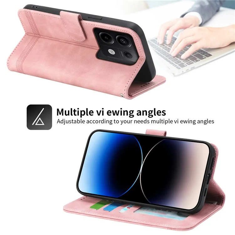 DIERFENG DF-03 for Xiaomi Redmi Note 13 Pro 5G / Poco X6 5G Case Wallet Phone Cover Lines Imprint - Pink