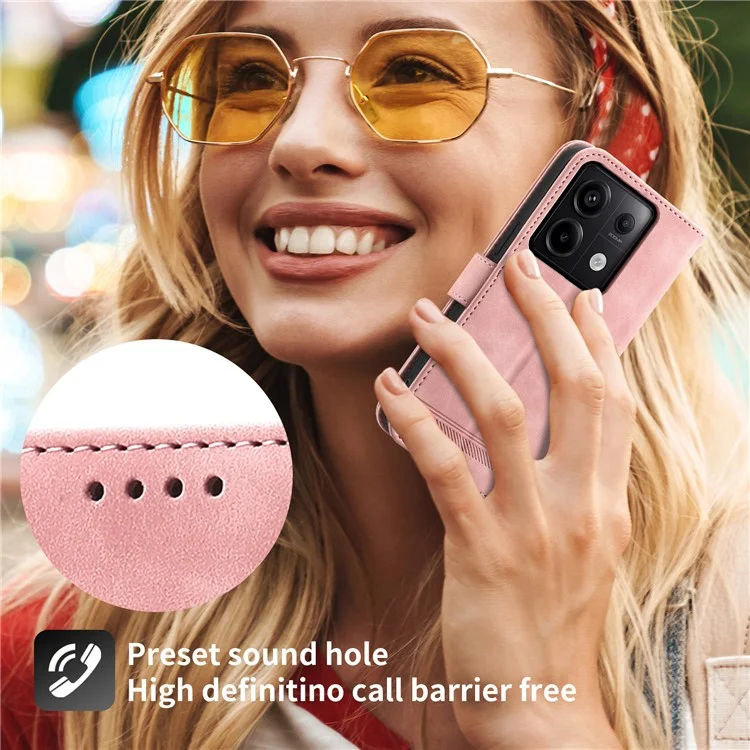 DIERFENG DF-03 for Xiaomi Redmi Note 13 Pro 5G / Poco X6 5G Case Wallet Phone Cover Lines Imprint - Pink