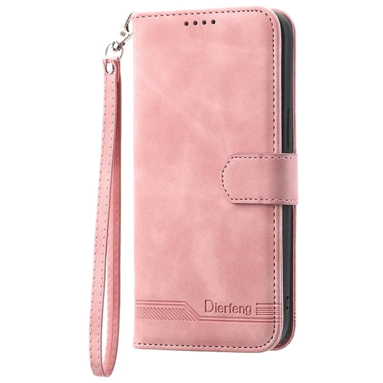 DIERFENG DF-03 for Xiaomi Redmi Note 13 Pro 5G / Poco X6 5G Case Wallet Phone Cover Lines Imprint - Pink