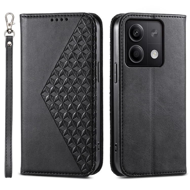 Für Xiaomi Redmi Note 13 5G / Note 13 5G (China) Hülle mit Handschlaufe Brieftasche Ledercover - Schwarz