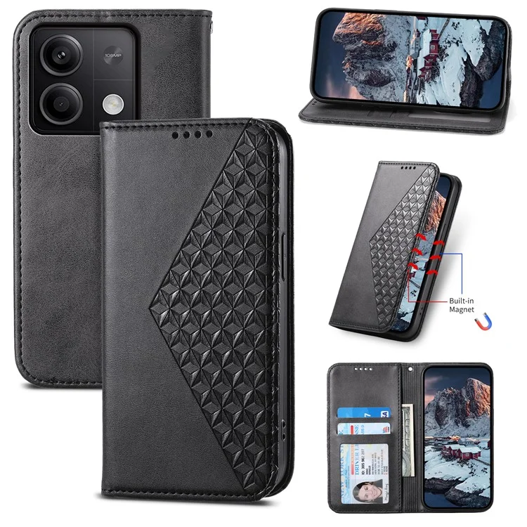 Für Xiaomi Redmi Note 13 5G / Note 13 5G (China) Hülle mit Handschlaufe Brieftasche Ledercover - Schwarz