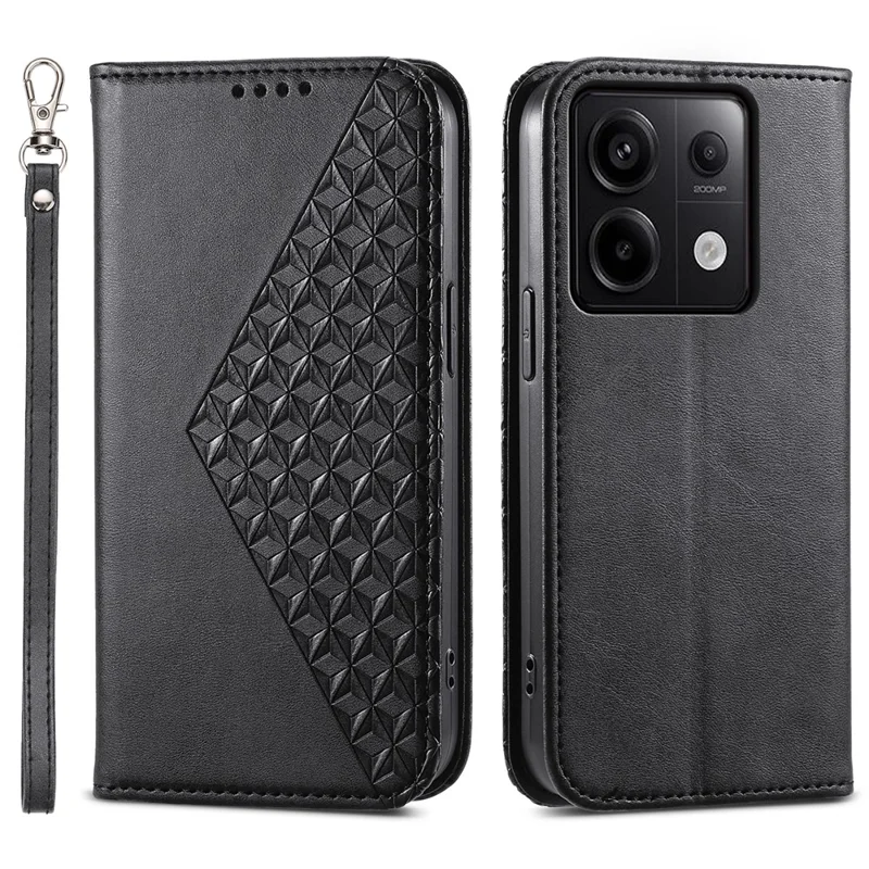 For Xiaomi Redmi Note 13 Pro 5G / Poco X6 5G Case Wallet Magnetic Leather Cover Rhombus Pattern - Black