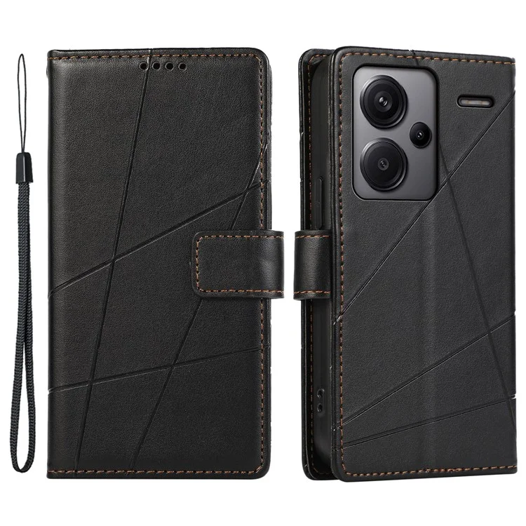 DF-06 For Xiaomi Redmi Note 13 Pro+ 5G Case Leather Cover Line Imprinted with Wallet - Black