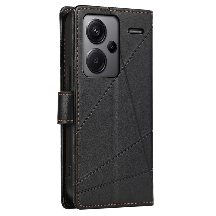 DF-06 For Xiaomi Redmi Note 13 Pro+ 5G Case Leather Cover Line Imprinted with Wallet - Black