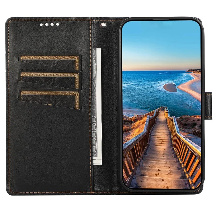 DF-06 For Xiaomi Redmi Note 13 Pro+ 5G Case Leather Cover Line Imprinted with Wallet - Black