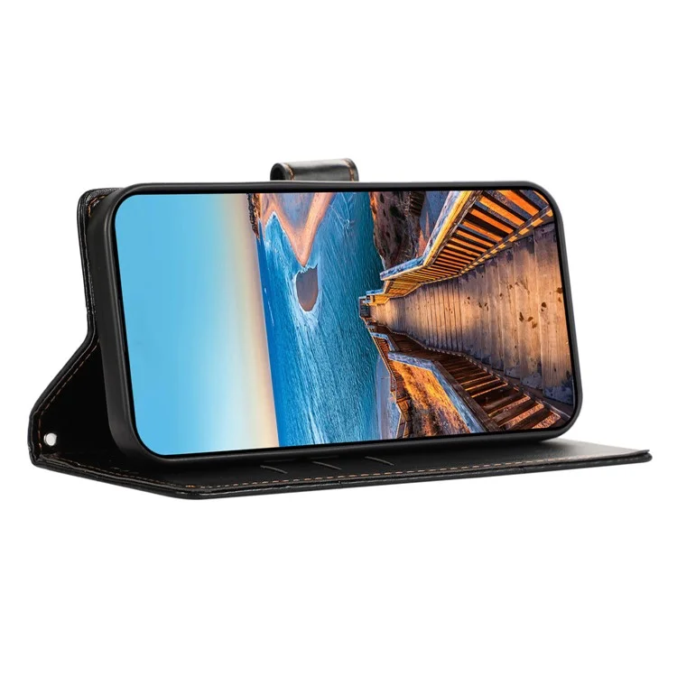 DF-06 For Xiaomi Redmi Note 13 Pro+ 5G Case Leather Cover Line Imprinted with Wallet - Black