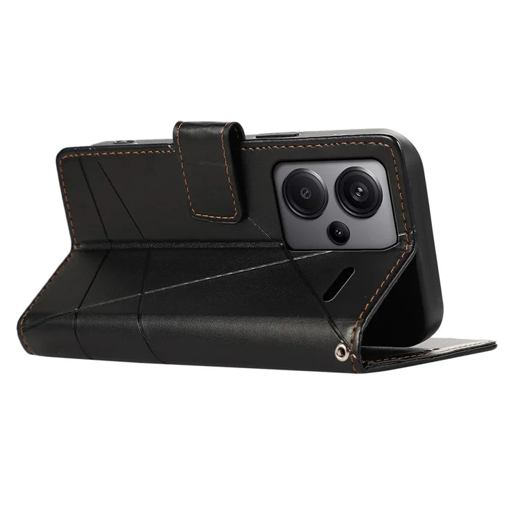 DF-06 For Xiaomi Redmi Note 13 Pro+ 5G Case Leather Cover Line Imprinted with Wallet - Black