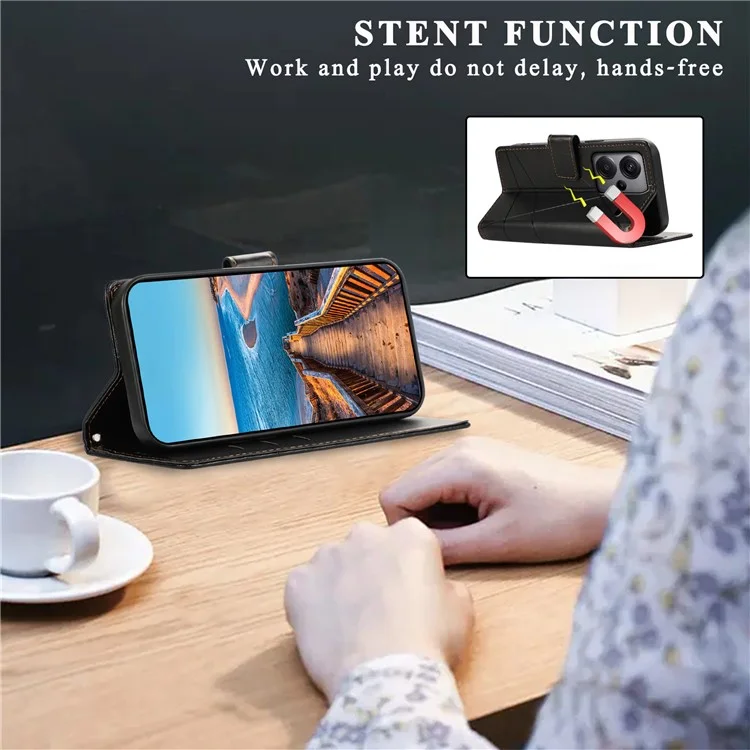 DF-06 For Xiaomi Redmi Note 13 Pro+ 5G Case Leather Cover Line Imprinted with Wallet - Black