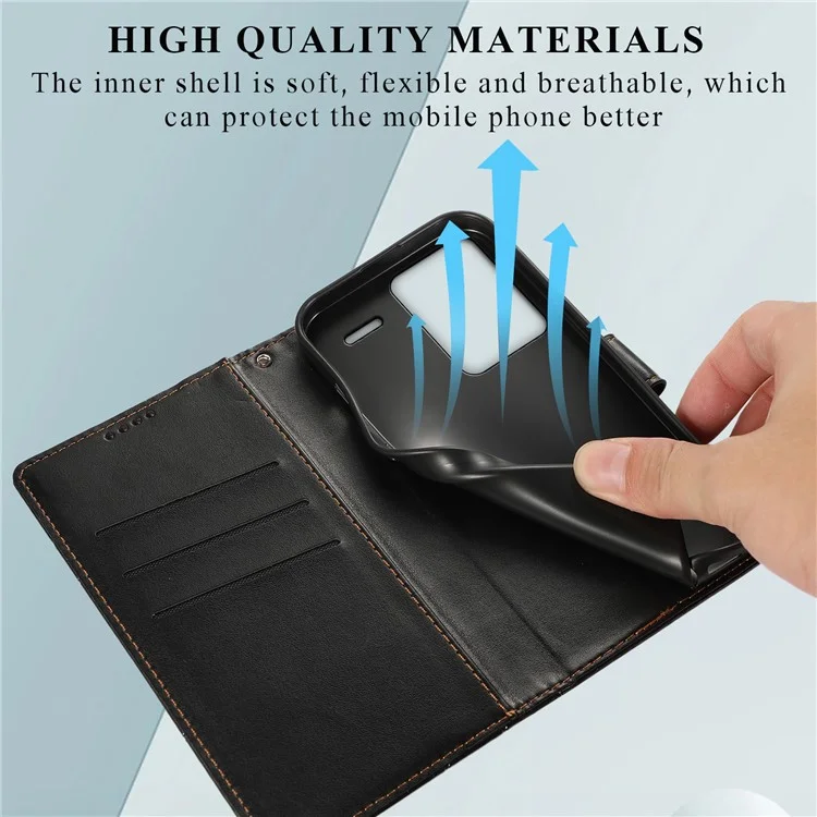 DF-06 For Xiaomi Redmi Note 13 Pro+ 5G Case Leather Cover Line Imprinted with Wallet - Black