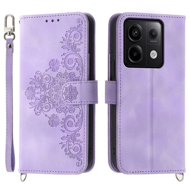 Para Xiaomi Redmi Note 13 Pro 5G / Poco X6 5G Funda Múltiples Ranuras para Tarjetas Cubierta de Piel de PU Patrón de Flores - Púrpura Claro