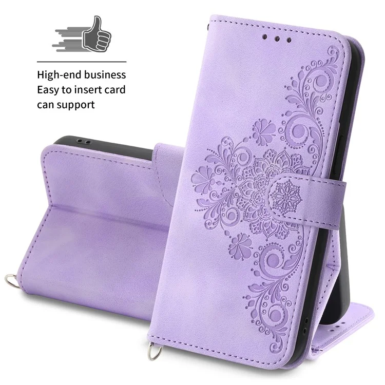 Para Xiaomi Redmi Note 13 Pro 5G / Poco X6 5G Funda Múltiples Ranuras para Tarjetas Cubierta de Piel de PU Patrón de Flores - Púrpura Claro