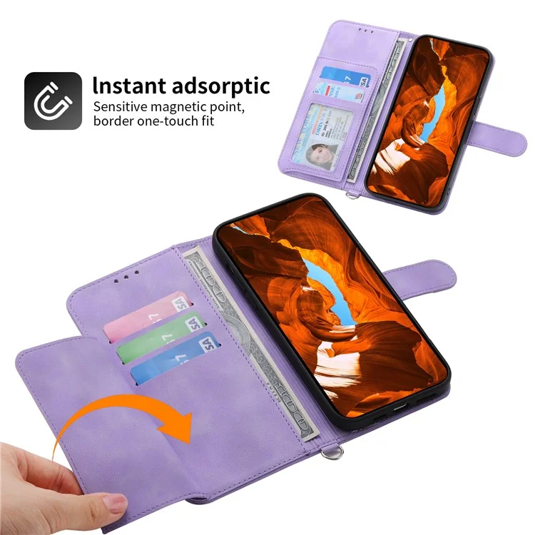 Para Xiaomi Redmi Note 13 Pro 5G / Poco X6 5G Funda Múltiples Ranuras para Tarjetas Cubierta de Piel de PU Patrón de Flores - Púrpura Claro