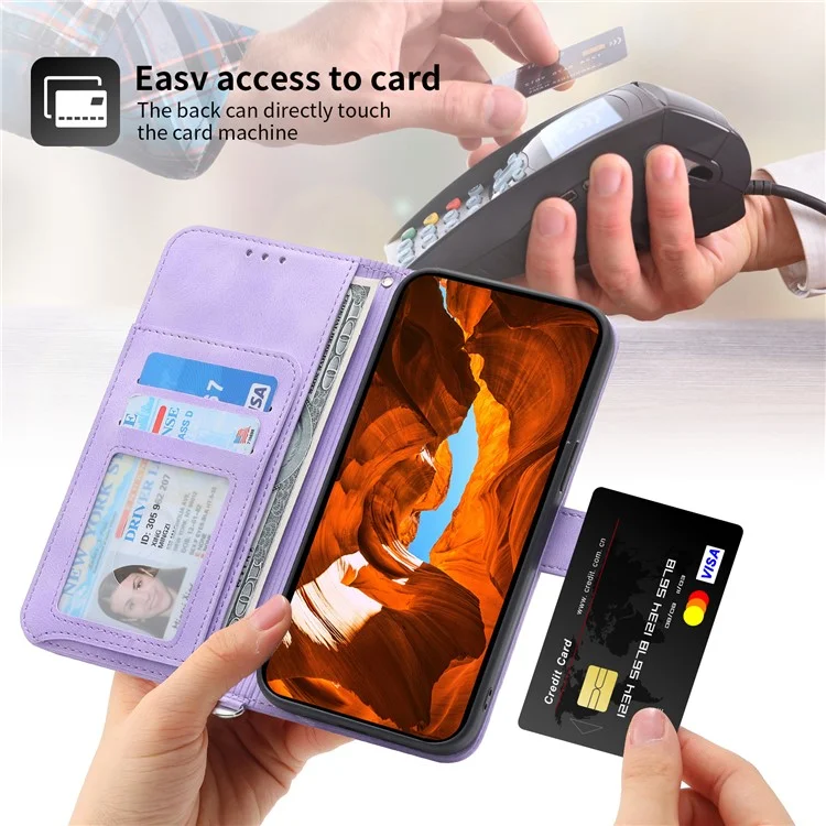 Para Xiaomi Redmi Note 13 Pro 5G / Poco X6 5G Funda Múltiples Ranuras para Tarjetas Cubierta de Piel de PU Patrón de Flores - Púrpura Claro