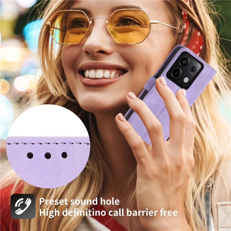 Para Xiaomi Redmi Note 13 Pro 5G / Poco X6 5G Funda Múltiples Ranuras para Tarjetas Cubierta de Piel de PU Patrón de Flores - Púrpura Claro