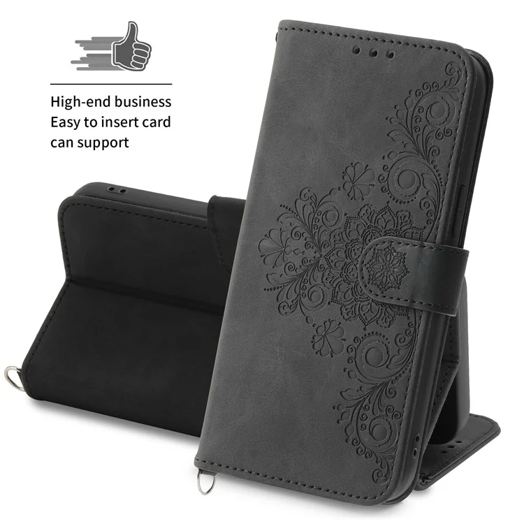 Para Xiaomi Redmi Note 13 Pro+ 5G Funda Bandolera de Cuero Funda de Teléfono con Ranuras para Tarjetas - Negro