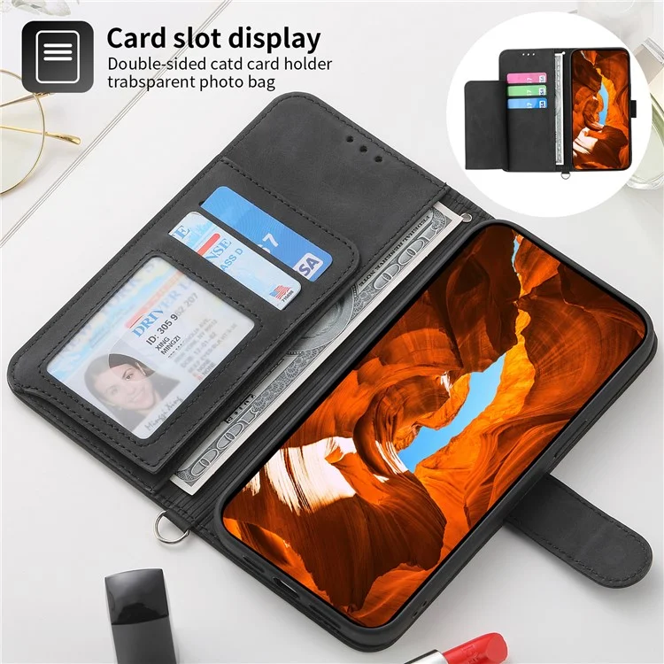 Para Xiaomi Redmi Note 13 Pro+ 5G Funda Bandolera de Cuero Funda de Teléfono con Ranuras para Tarjetas - Negro