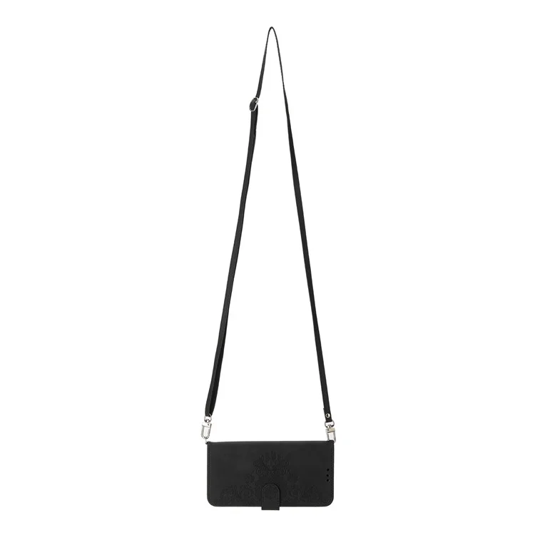 Para Xiaomi Redmi Note 13 Pro+ 5G Funda Bandolera de Cuero Funda de Teléfono con Ranuras para Tarjetas - Negro