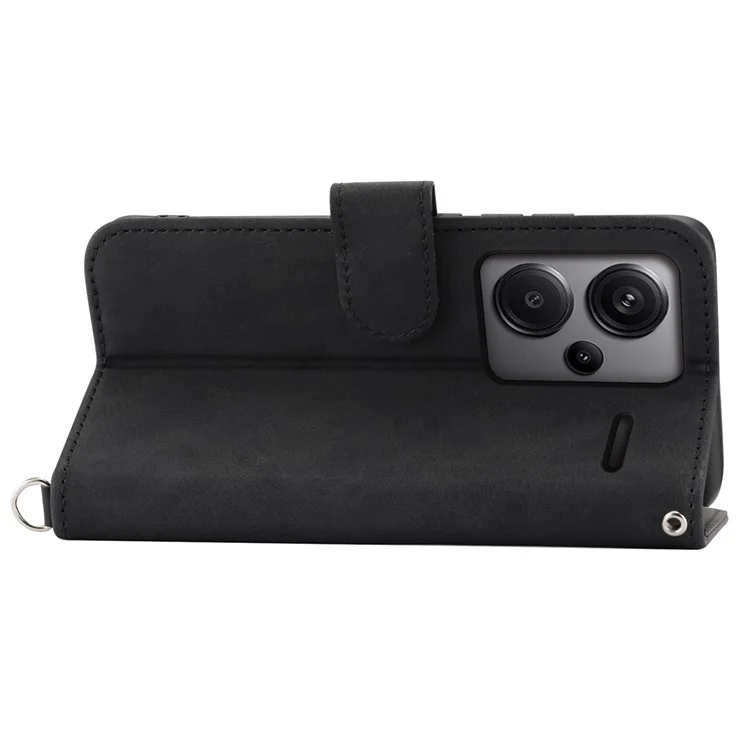 Para Xiaomi Redmi Note 13 Pro+ 5G Funda Bandolera de Cuero Funda de Teléfono con Ranuras para Tarjetas - Negro