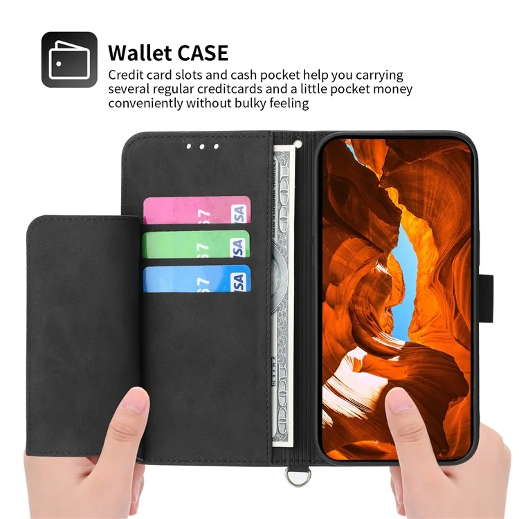 Para Xiaomi Redmi Note 13 Pro+ 5G Funda Bandolera de Cuero Funda de Teléfono con Ranuras para Tarjetas - Negro
