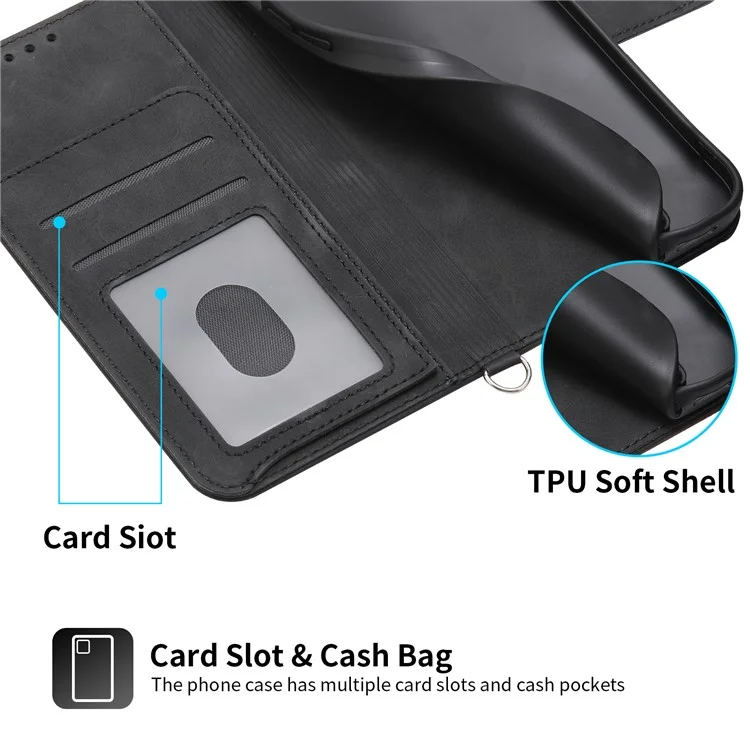 Para Xiaomi Redmi Note 13 Pro+ 5G Funda Bandolera de Cuero Funda de Teléfono con Ranuras para Tarjetas - Negro