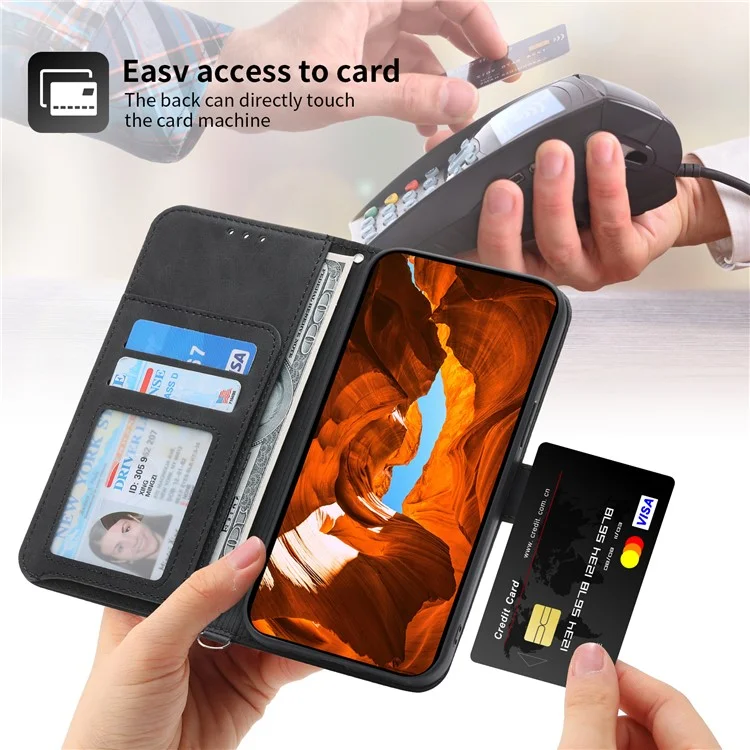 Para Xiaomi Redmi Note 13 Pro+ 5G Funda Bandolera de Cuero Funda de Teléfono con Ranuras para Tarjetas - Negro