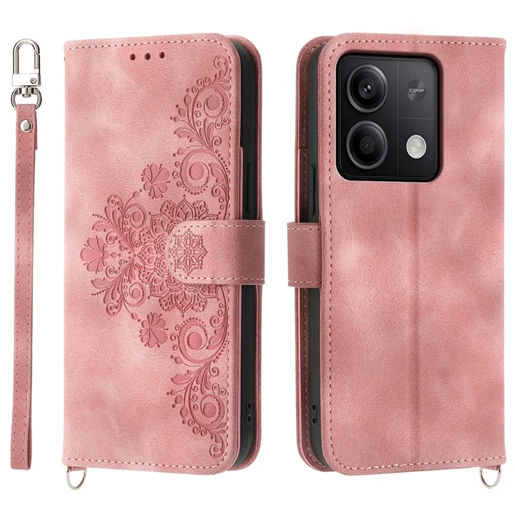 Чехол из искусственной кожи с 2 ремешками для Xiaomi Redmi Note 13 5G / Note 13 5G (Китай) - розовый