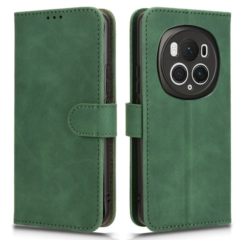 For Honor Magic6 Pro 5G Skin-touch Leather Case Wallet Folio Flip Phone Cover - Green