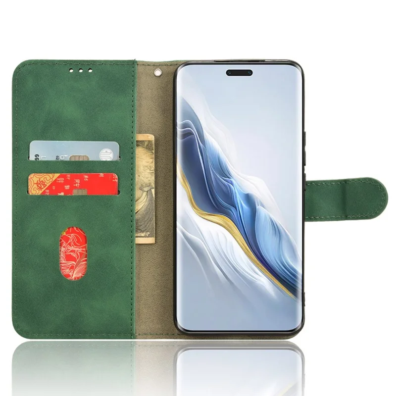 For Honor Magic6 Pro 5G Skin-touch Leather Case Wallet Folio Flip Phone Cover - Green