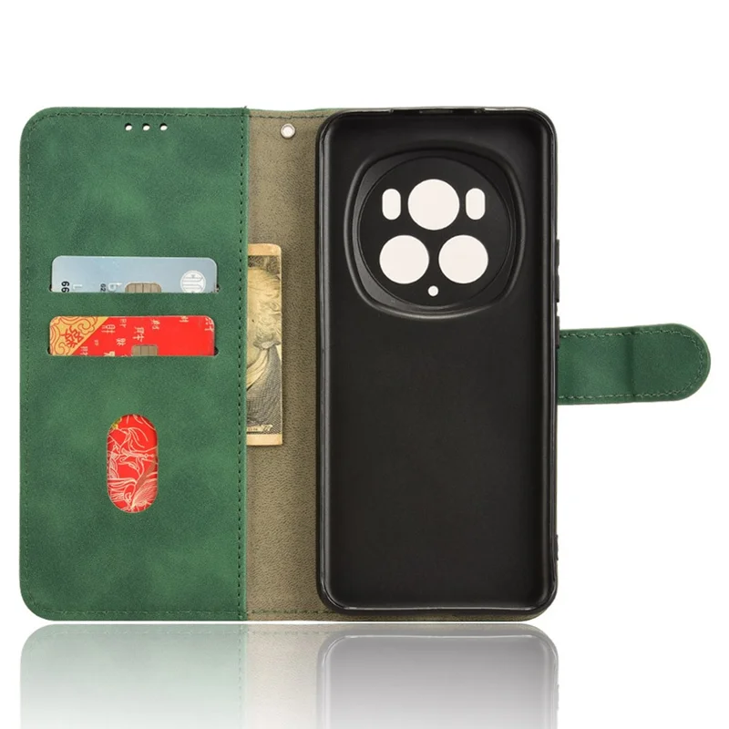 For Honor Magic6 Pro 5G Skin-touch Leather Case Wallet Folio Flip Phone Cover - Green