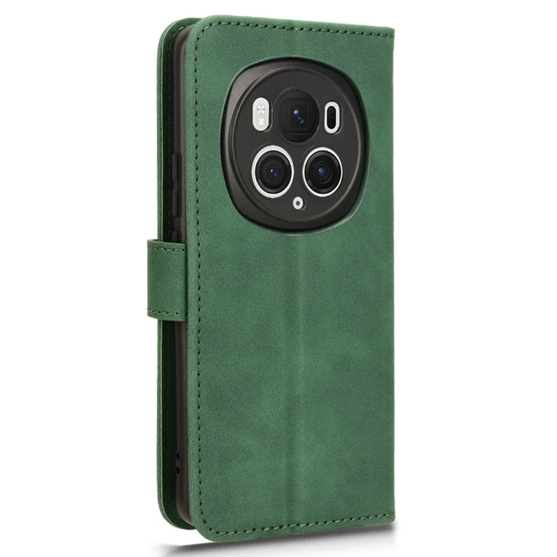 For Honor Magic6 Pro 5G Skin-touch Leather Case Wallet Folio Flip Phone Cover - Green