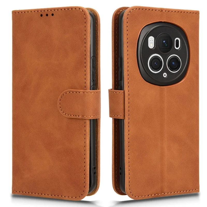 For Honor Magic6 Pro 5G Skin-touch Leather Case Wallet Folio Flip Phone Cover - Brown