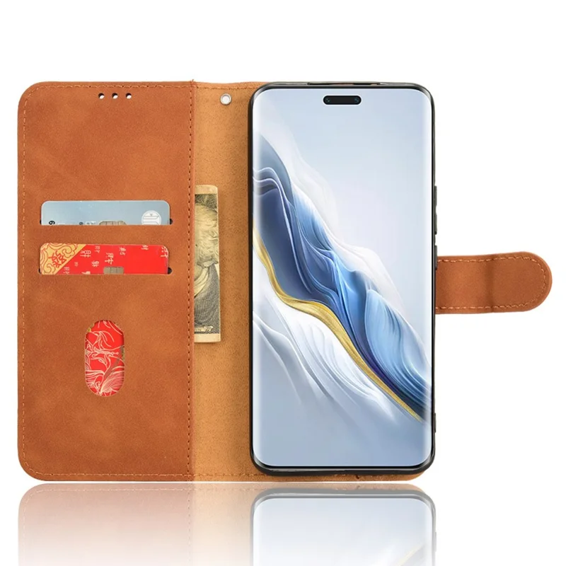For Honor Magic6 Pro 5G Skin-touch Leather Case Wallet Folio Flip Phone Cover - Brown
