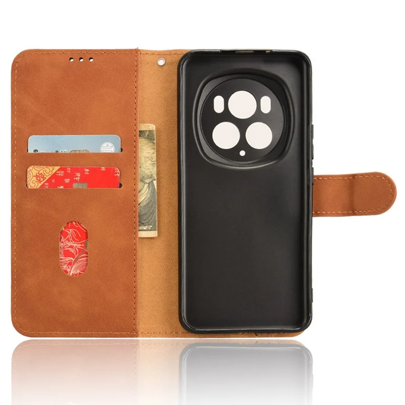 For Honor Magic6 Pro 5G Skin-touch Leather Case Wallet Folio Flip Phone Cover - Brown