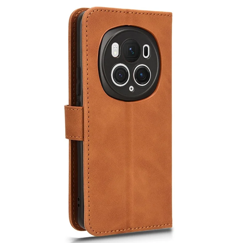 For Honor Magic6 Pro 5G Skin-touch Leather Case Wallet Folio Flip Phone Cover - Brown