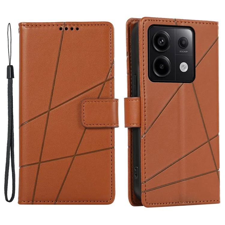 DF-06 For Xiaomi Redmi Note 13 Pro 5G / Poco X6 5G Leather Case Line Imprinted Wallet Cover - Brown
